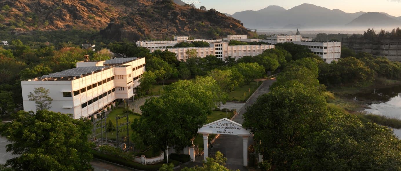 Aerial view of the Amrita College of Engineering and Technology campus, Nagercoil, at sunrise